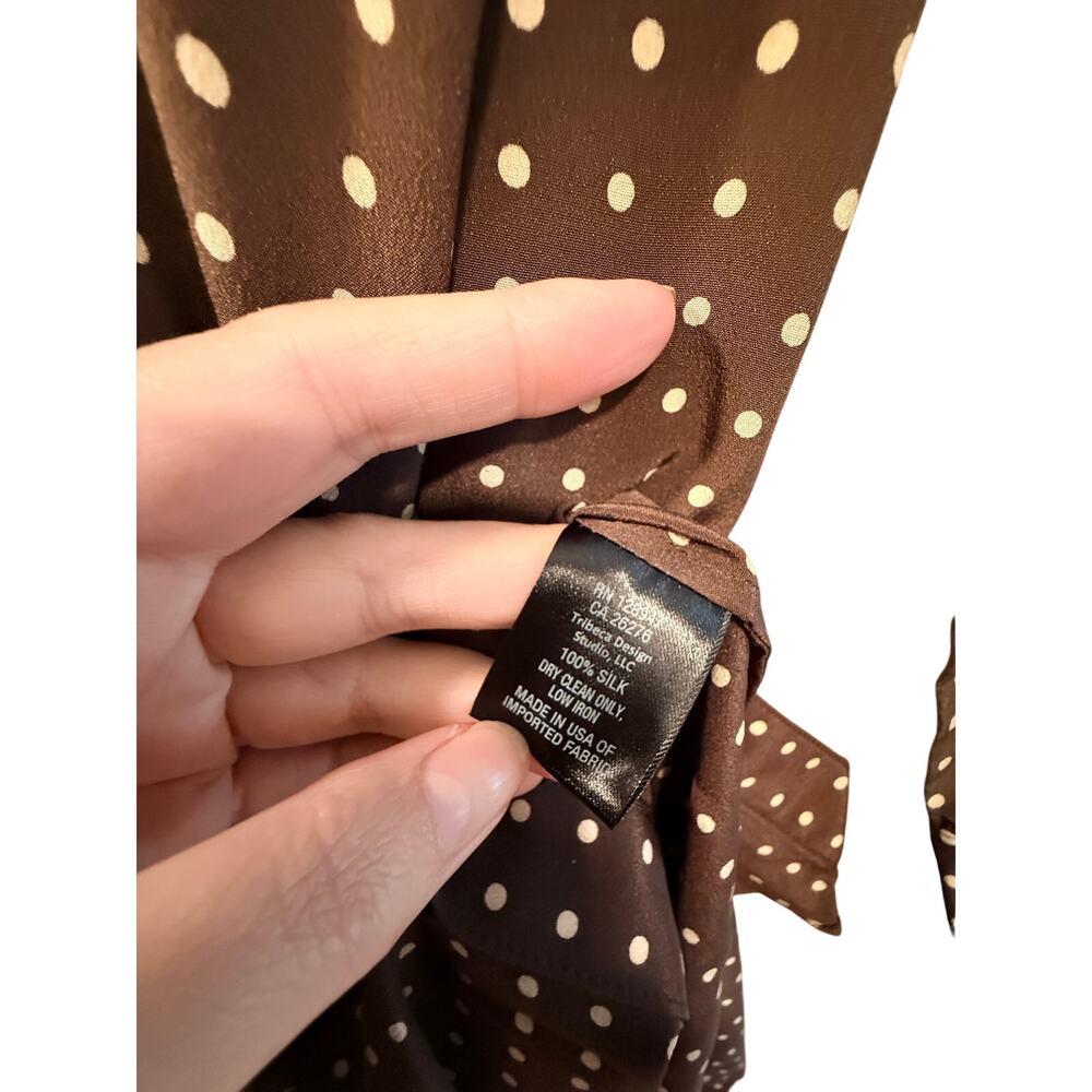 Nili Lotan 6 Sasha Midi Shirt Dress $795 Polka Dot 100% Silk Ruffle Brown - Picture 8 of 13